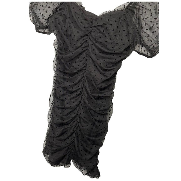 Divided H & M Ruched Gathered Polka Dot Mesh Party Cocktail Dress Black M - Picture 9 of 12